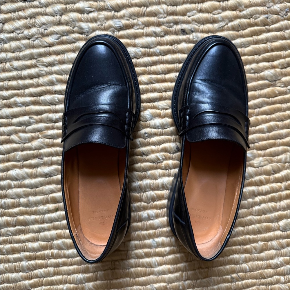 Sezane Albane Black Leather Loafers, Size 39